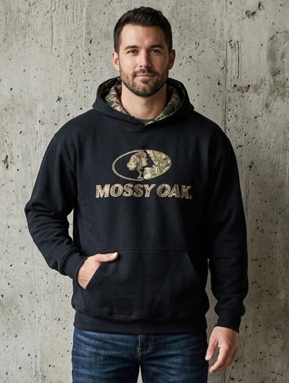Mossy Oak Men's Camo Logo Black Hoodie Sweatshirt Size 2X